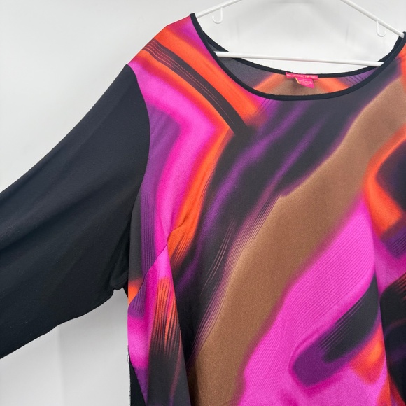 Sunny Leigh Top Women 3X Black Pink Artsy Long Sleeve Chiffon Trim Colorful - Picture 3 of 12